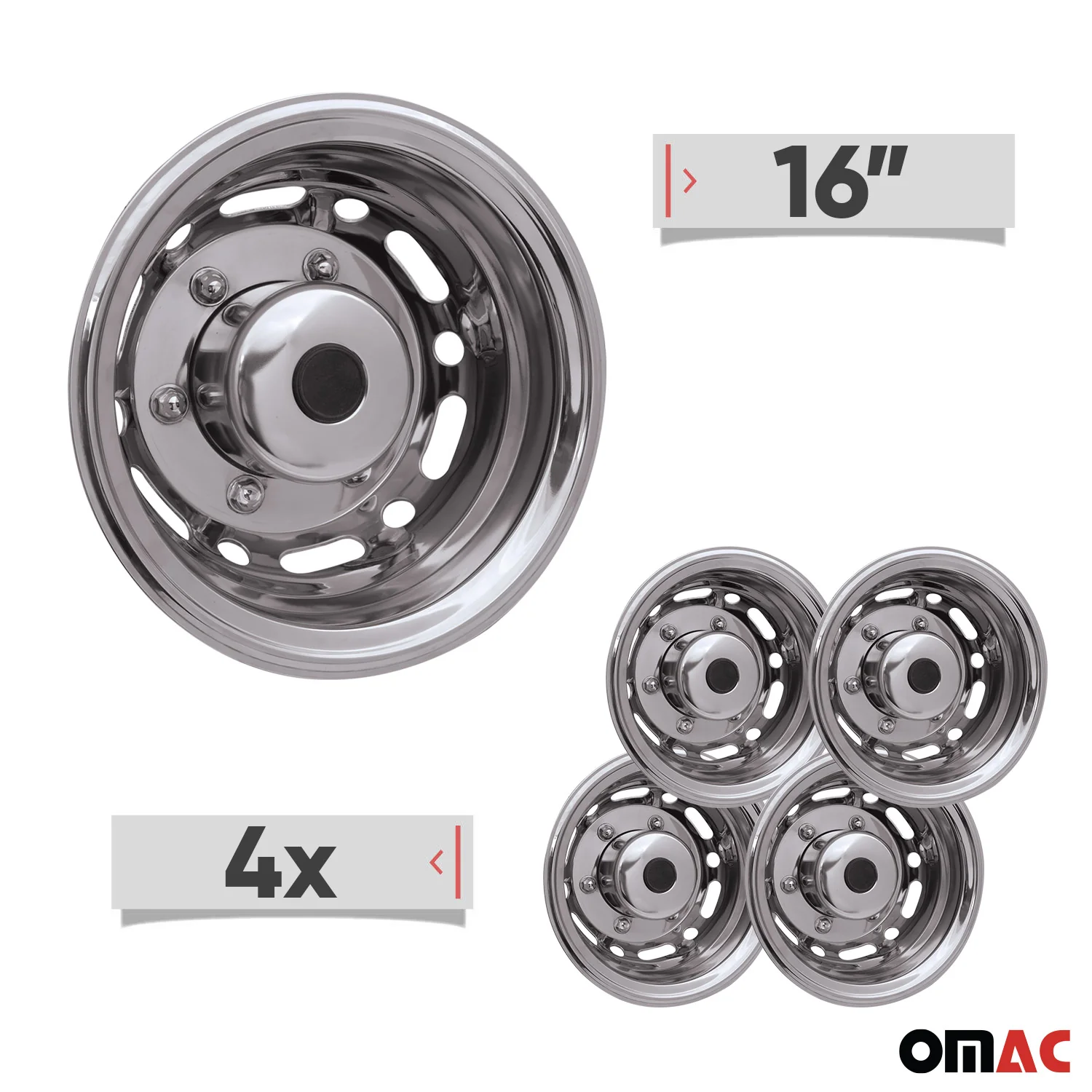 GMC Savana 16" Dual Wheel Simulator Hubcaps Chrome Silver 2Pcs - Image 3